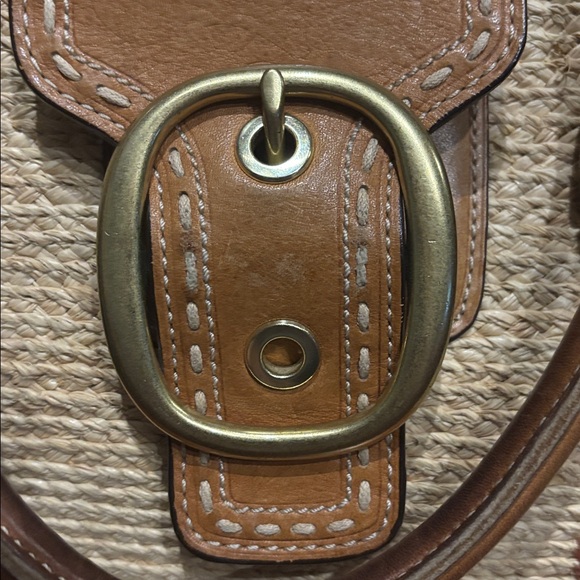 Coach Bleecker Floral Natural Straw And Leather Tote Bag, Rare - Picture 5 of 11